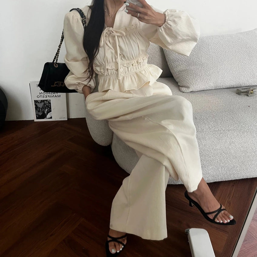 Set 2026 Fashion Korean Style Waist-Cinching Casual Set Pants Women's Autumn Collection Two-Piece Suit from China