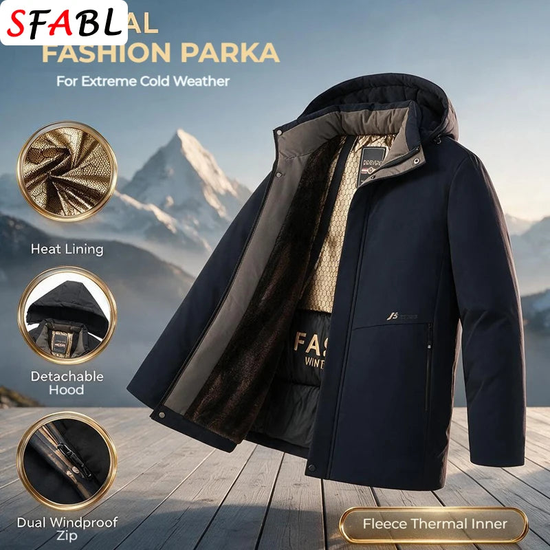 New Winter Parkas Men Jackets Keep Warm Hooded Jackets Winter Coats with Removable Hood Windbreaker Thermal Coats for Men Winter