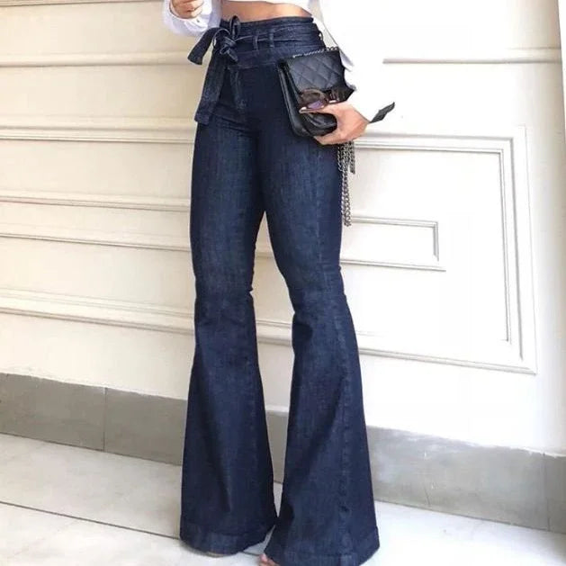 Women High Waist Jeans Wash Denim Pants Slim Fit Bell Bottom Trousers Vintage Streetwear Casual Fashion Women Denim Bottoms