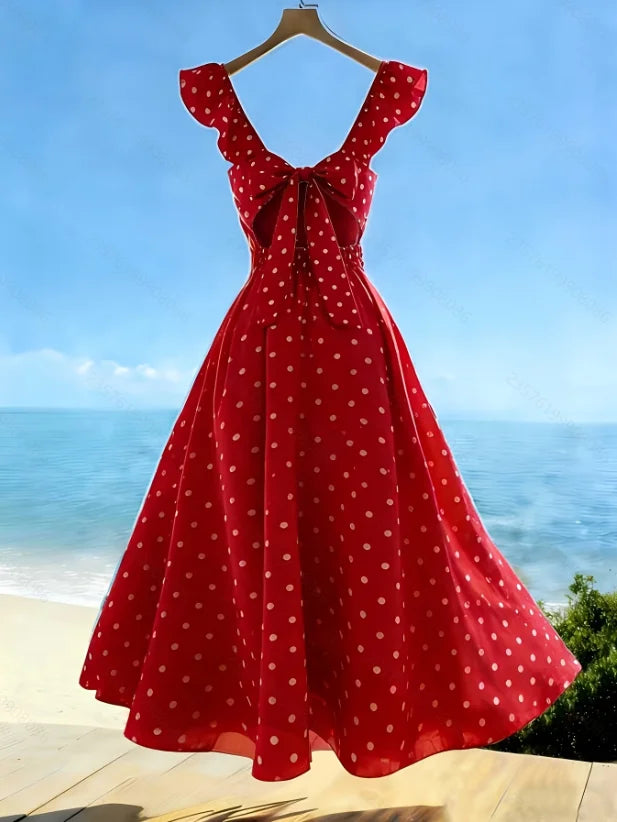 New Summer Sleeveless Dresses for Women V-Neck Women Dress Slim Dot Lace-up A-LINE Dress Women Vestidos De Verano Mujer