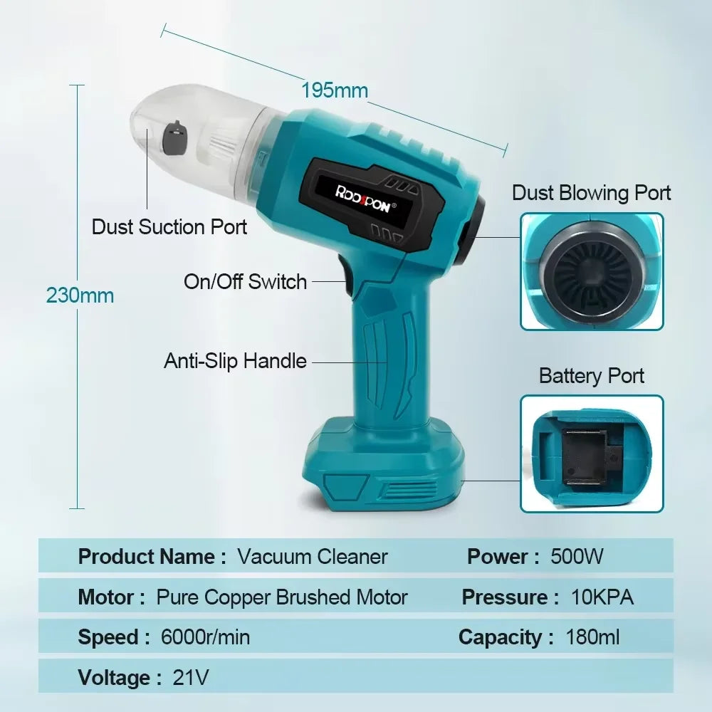 2 in1 Cordless Handheld Vacuum & Air Blower Portable Car Cleaner Dust Hair Removal For Floor Carpet Fit Makita 18V Battery