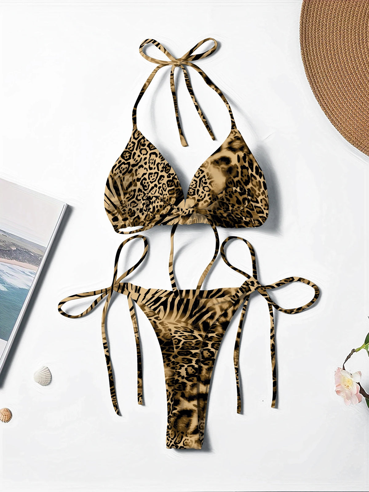New Printed Hot-Selling Sexy and Fashionable Lace-Up Halter Neck Women's Two-Piece Bikini Swimsuit