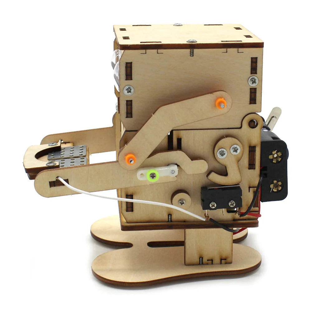 DIY Robot Eating Coin Wood Model Teaching Learning Stem Project Kit for Kid Science Experiment Education Toy Wooden Assemble Kit