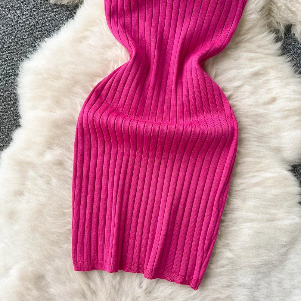 2025 Chic Fashion Sexy Package Hips Rib Knitted Summer Dress Women Slim Elastic Mini Bodycon Party Dress Streetwear Outfits
