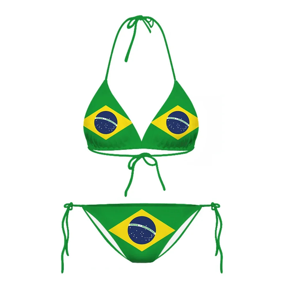 CLOOCL Brazil Flag Bikini Sets Sexy 3D Printed Swimsuit Beach Pool Vacation Adjustable Lacing Bikini Suits No Chest Pad