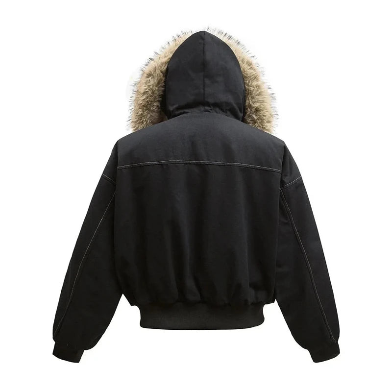 Hip-hop Winter Men Coat New Casual Thick Warm Women Parka Coat Streetwear Loose Hooded Faux Mink Collar Couple Short Coat