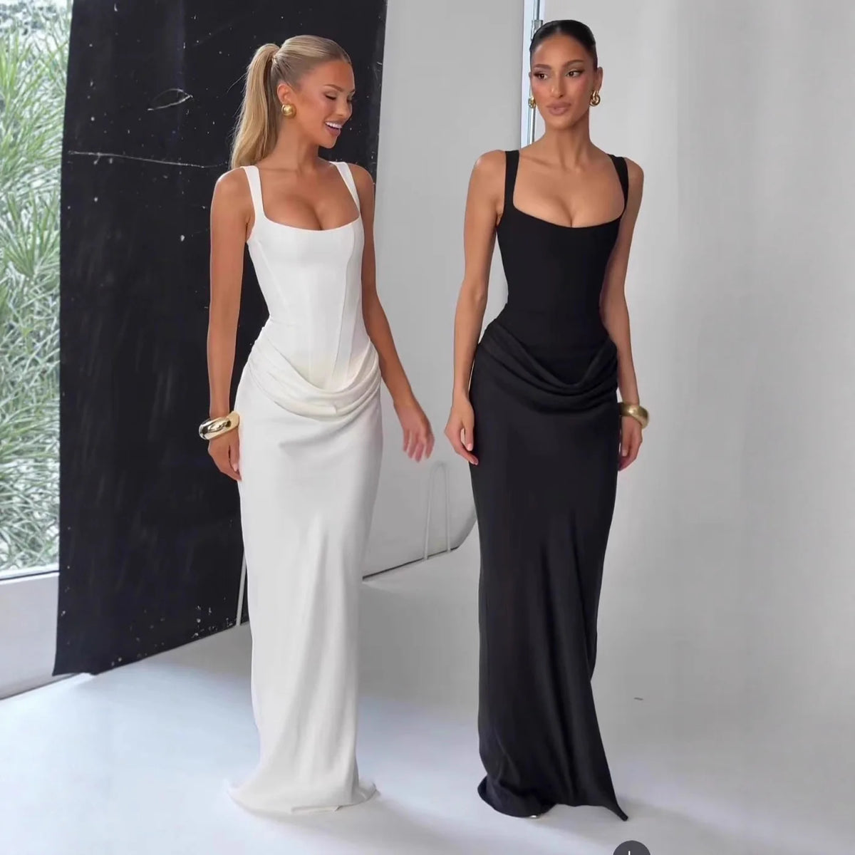 Dress Bandage Evening CHNMR Sexy Backless Ruched Maxi Dress for Women U-neck Sleeveless Bandage Bodycon Black Long Dresses Lady Evening Party Gown