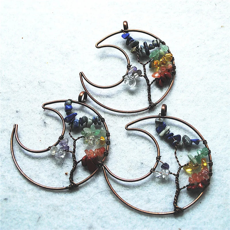 4PCS Hot Moon Shape Pendants 50MM Size Tee OF Life ETZ HACHAYIM Natural Gemstone Mixed Good For Jewelry Designs