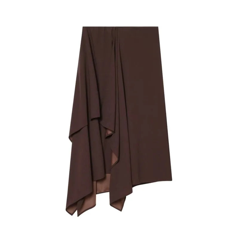 Women's Flowing Midi Waist Skirts Sets 2026 Spring Summer 2 Piece Loose High-Neck Top+ Asymmetric Skirts Female Outfit