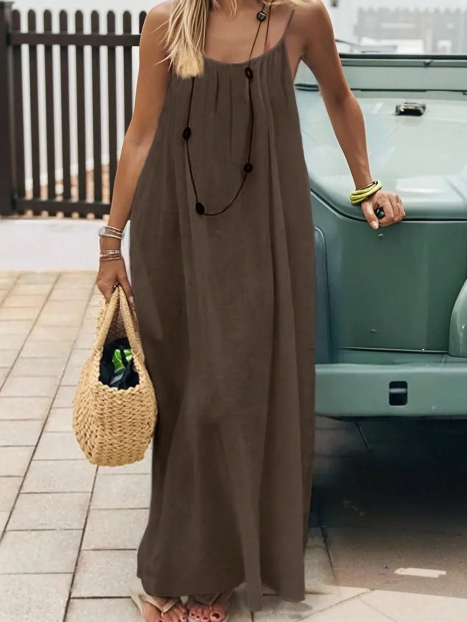 2026 Summer Casual Spaghetti Strap Long Dress Women Comfortable Sleepwear Loose Homewear Vacation Sleeveless Backless Dresses