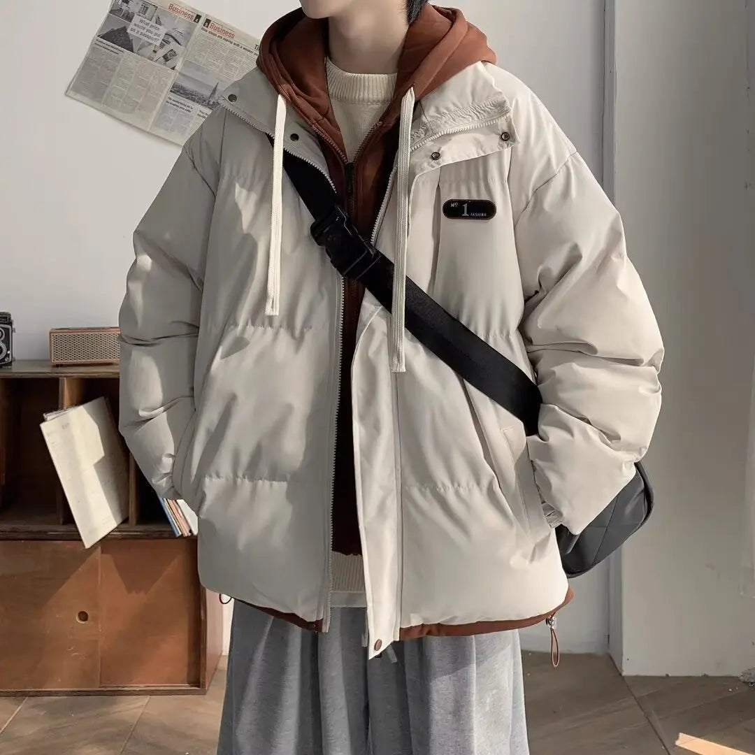Winter Thick Cotton Jacket Set for Men's Fake Two piece Cotton Jacket, Rascal Handsome Men's Winter Warm Cotton Jacket Two piece