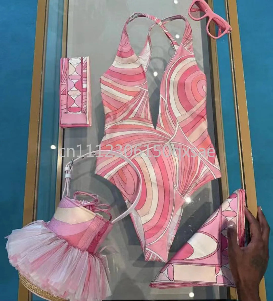 Fashion Design Women's Pink Scarf Swimsuits with Letter Signature Logo Designer Brand Lady Headband Swimsuits Beachwear Swimwear