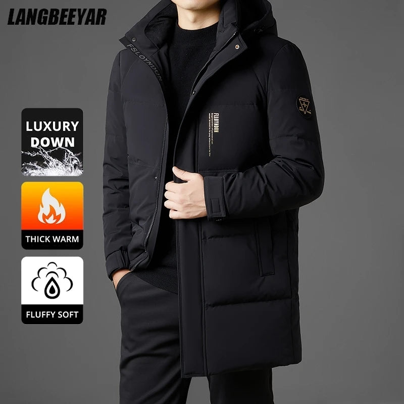 Down Coats Parkas Long Feather High End Long White Duck Down Casual Hooded Fashion Men Down Jacket Longline Winter Warm Designer Parkas Puffer Feather Coats