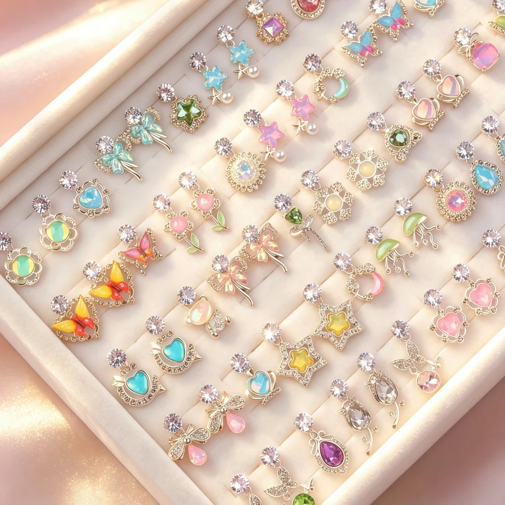 6/12/24Pairs Luxury Y2K Colorful Rhinestone Stud Earrings Set For Women Butterfly Star Mix Cute Jewelry Wedding Party Gifts