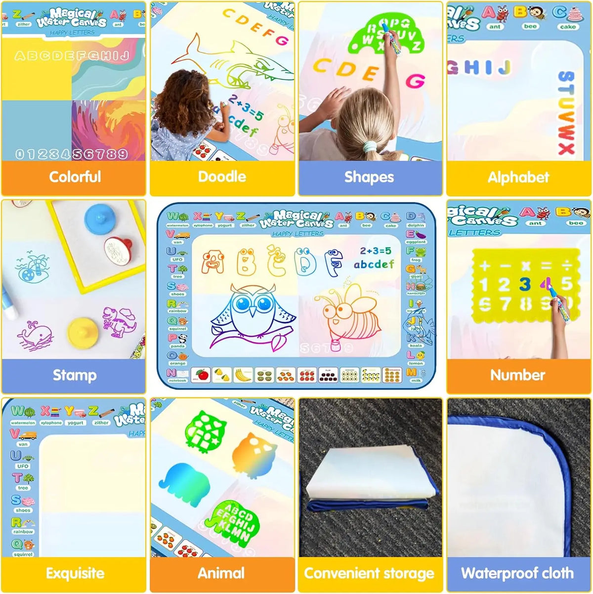 Magic Water Drawing Mat Coloring Doodle Mat with Reusable Magic Pens Montessori Toys Painting Board Educational Toys for Kids