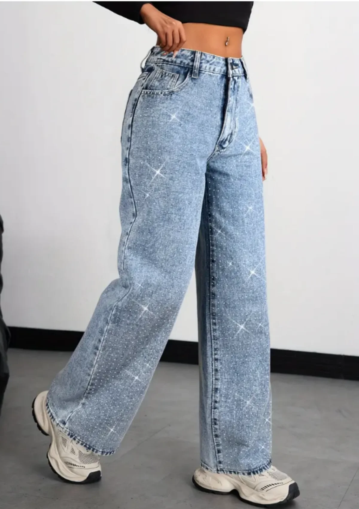 American-style high street retro full-diamond wide-leg jeans for women 2025 autumn style versatile and slimming great for a