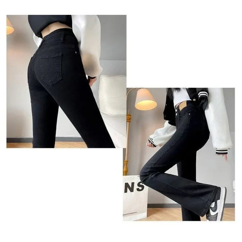 Women's Jeans Pants Black Flare High Waist Slimming Trendy Bell Bottom Denim Casual Streetwear Retro