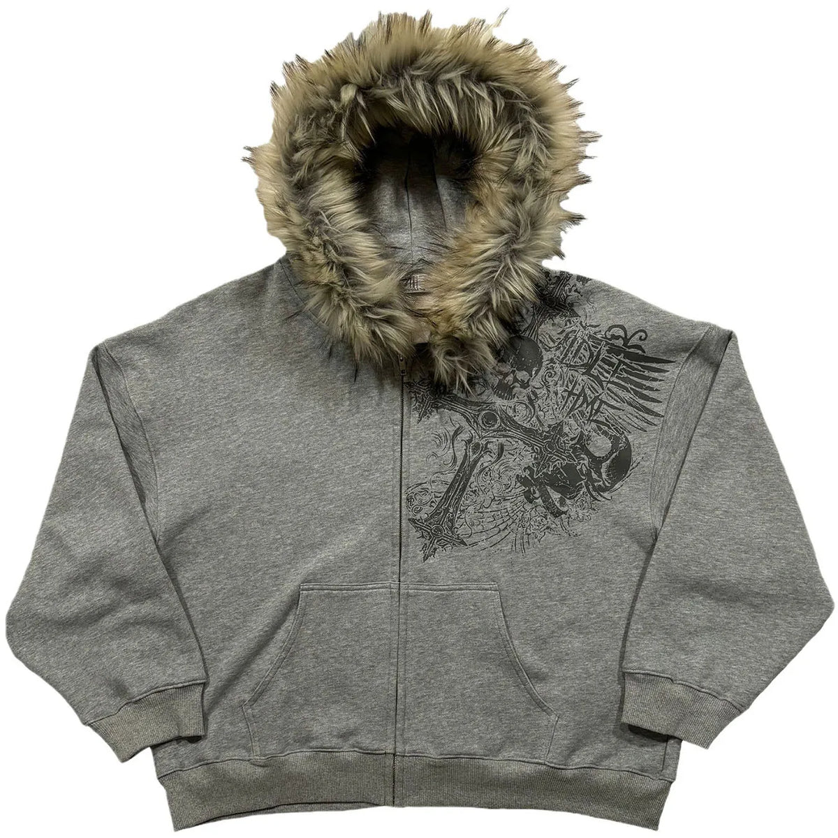 Autumn and Winter New Y2K Trendy Personalized Printed Pattern Long Sleeve Hoodie Retro Fluffy Hat Hoodie Jacket