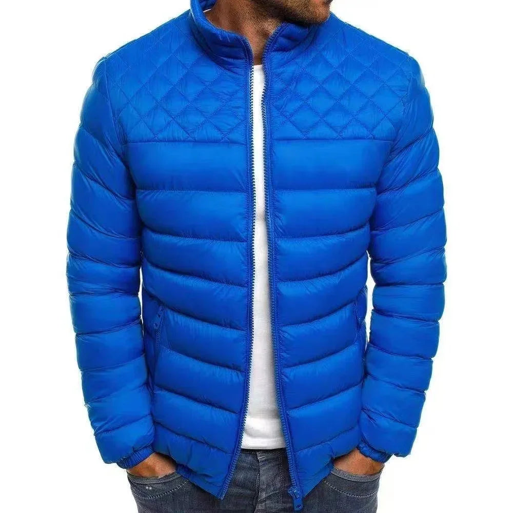 Men's Winter Solid Color Stand Collar Cotton Jacket Coat, Fashion Lightweight Warm Male Cotton-Padded Outwear