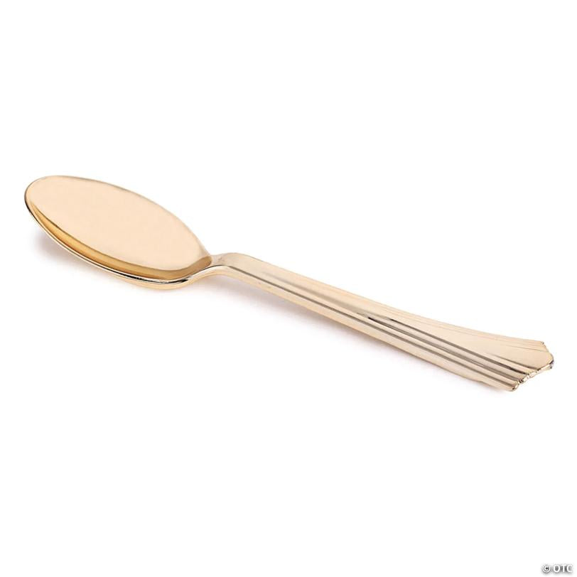 Shiny Metallic Groove Gold Plastic Spoons (168 Spoons) | USA Decoration®