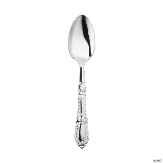 Silver Baroque Disposable Plastic Dinner Spoons - (120 Spoons) | USA Decoration®