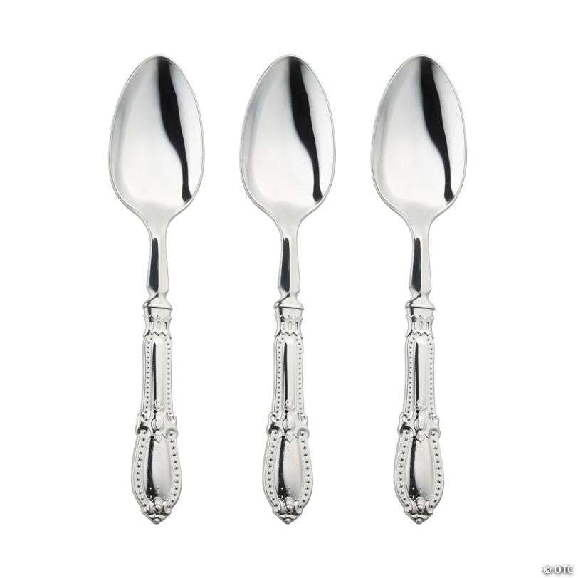 Silver Baroque Disposable Plastic Dinner Spoons - 240 Spoons | USA Decoration®