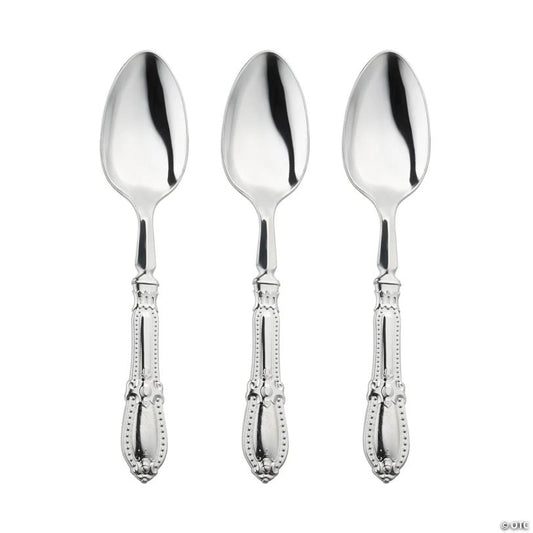Silver Baroque Disposable Plastic Dinner Spoons - 240 Spoons | USA Decoration®