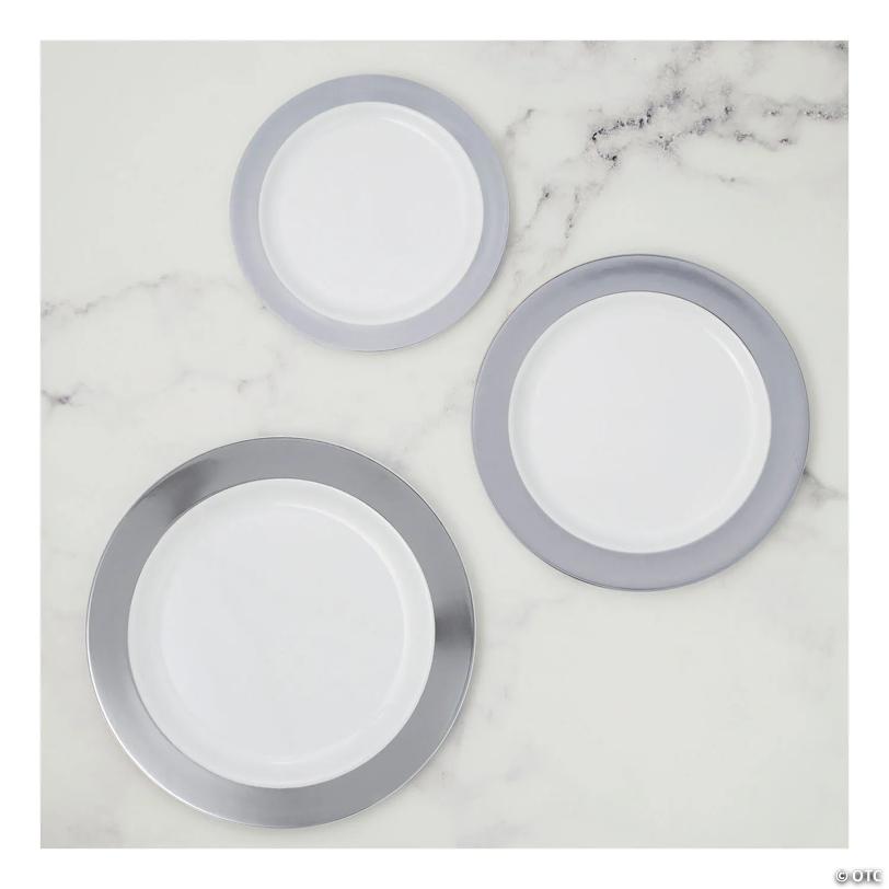 Silver Rim Plastic Party Plates Kit 30 Count | USA Decoration®