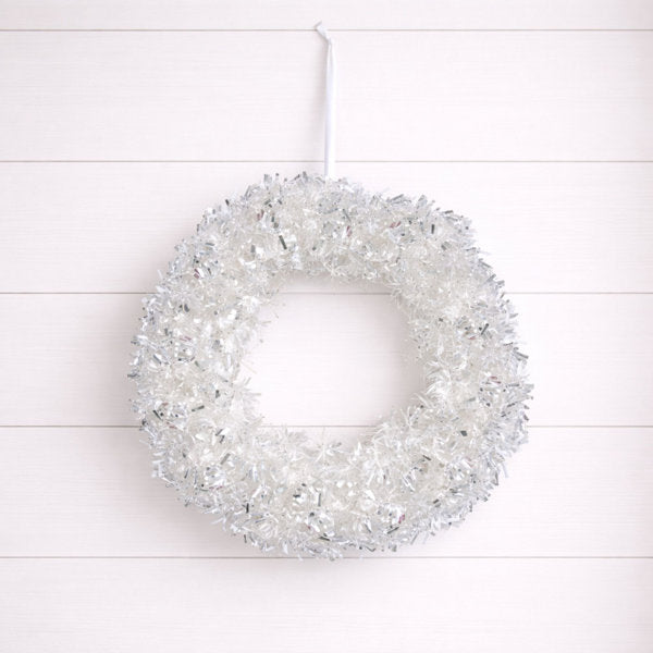 Silver Tinsel Christmas Wreath 18"
