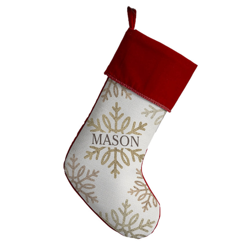 Silver and Gold Snowflakes Personalized Burgundy Christmas Stocking