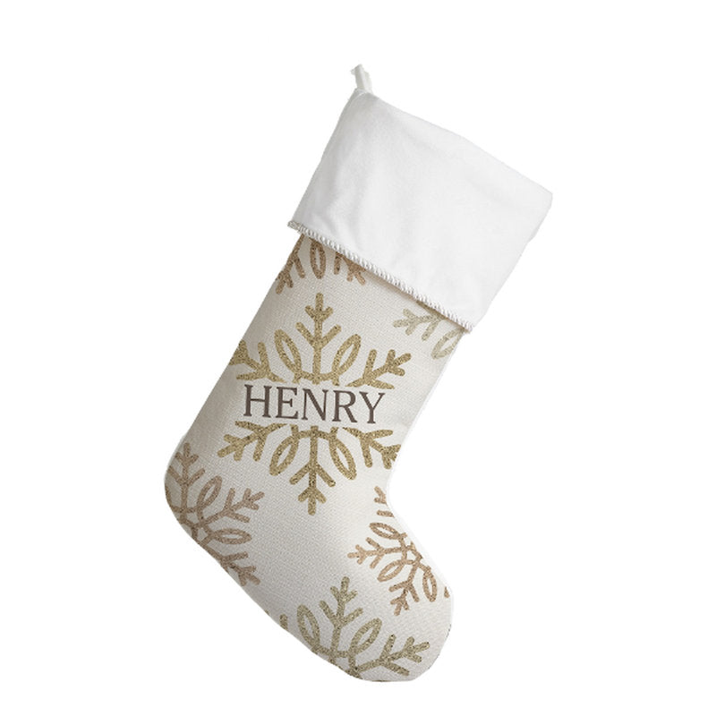 Silver and Gold Snowflakes Personalized Ivory Christmas Stocking