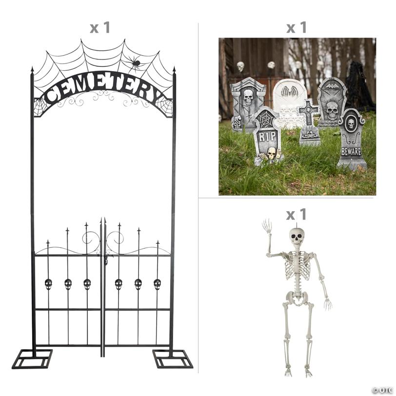 Skeleton & Cemetery Halloween Decorating Kit – 3 Pc.