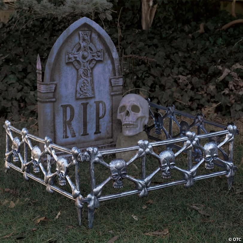 Black Skull Plastic Graveyard Fence Halloween Decoration