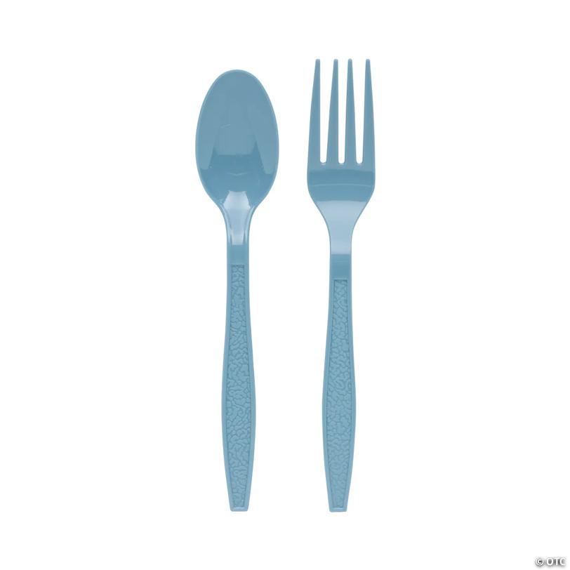 Slate Blue Plastic Fork & Spoon Cutlery Set - 16 Ct. | USA Decoration®