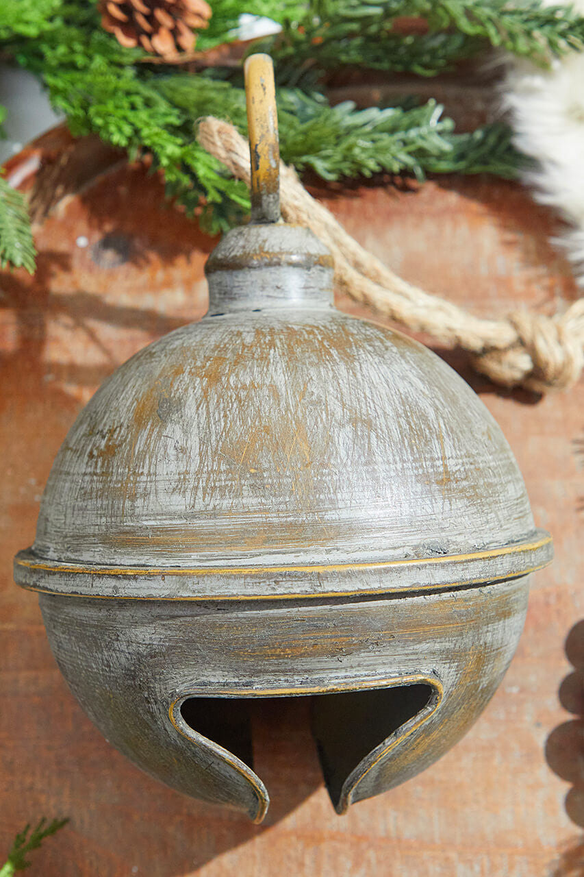 7" x 9” Antique Finish Metal Jingle Bell Ornament Rustic Holiday Decoration