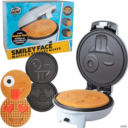 Smiley Face Waffler & Pancake Maker w 2 Interchangeable, Removable 8" Plates- Adjustable Temperature Control, Non-stick Electric Griddle Iron- Easy Clean, Make | USA Decoration®