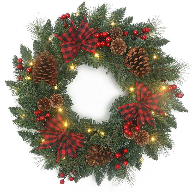 24" pre-lit pine Christmas wreath
