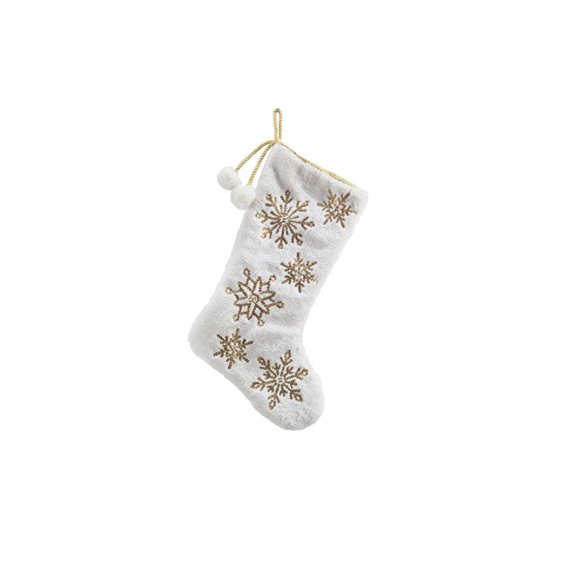 Snowflake Sequin Soft Plush Furry Christmas Stocking