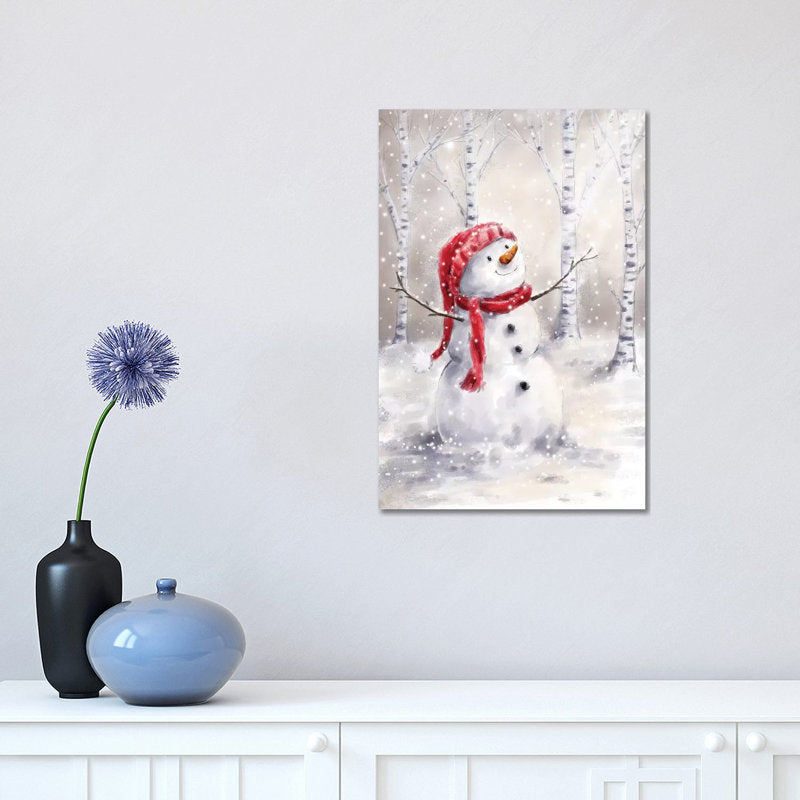 Snowman In Wood I by Makiko - Wrapped Canvas Painting