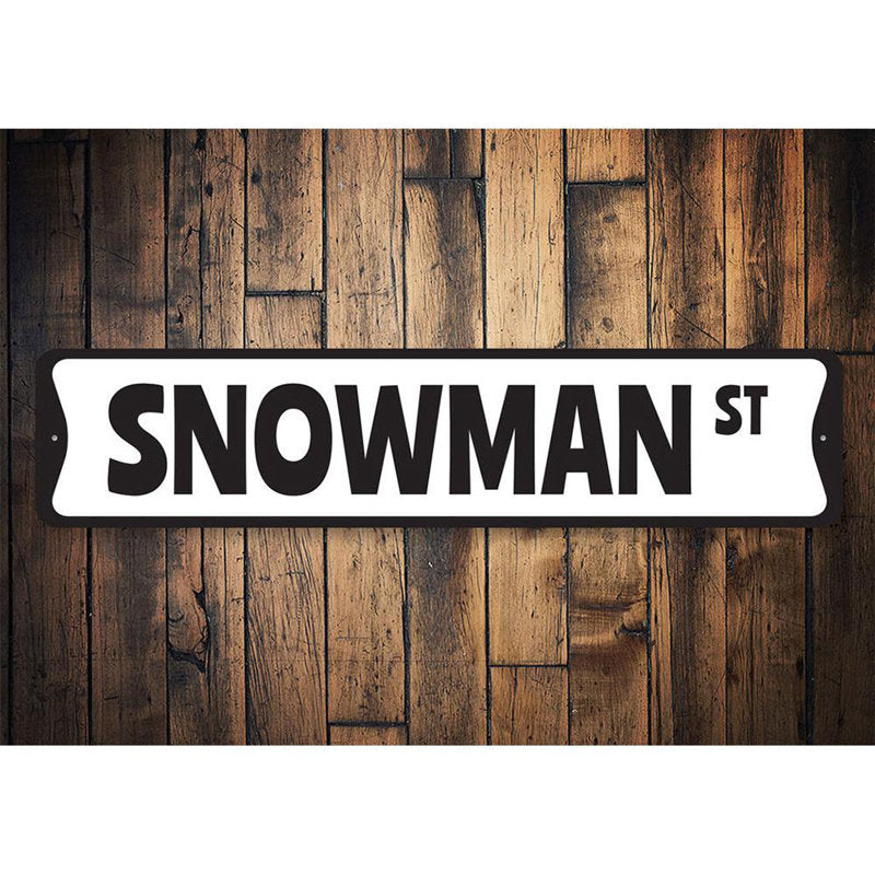 Snowman Street Christmas Custom Aluminum Sign