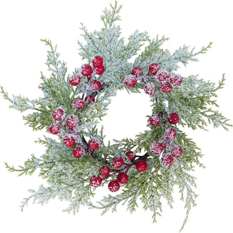 Frosted cedar Christmas candle ring