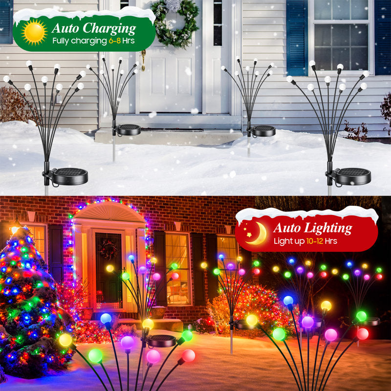 Solar Christmas Firefly Lights Outdoor, RGB Color Changing Swaying Garden Stake Lights with 32 LED Bulbs, Steady On and Flashing Modes, Waterproof Holiday Yard Decorations for Garden Pathway Patio Lawn