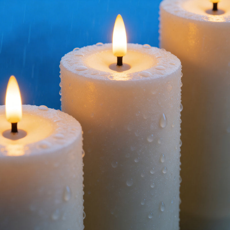 Solar LED Flameless Pillar Candle Set of 3 â€“  Outdoor Weather-Resistant Lights, Auto Dusk-to-Dawn (4", 5", 6")