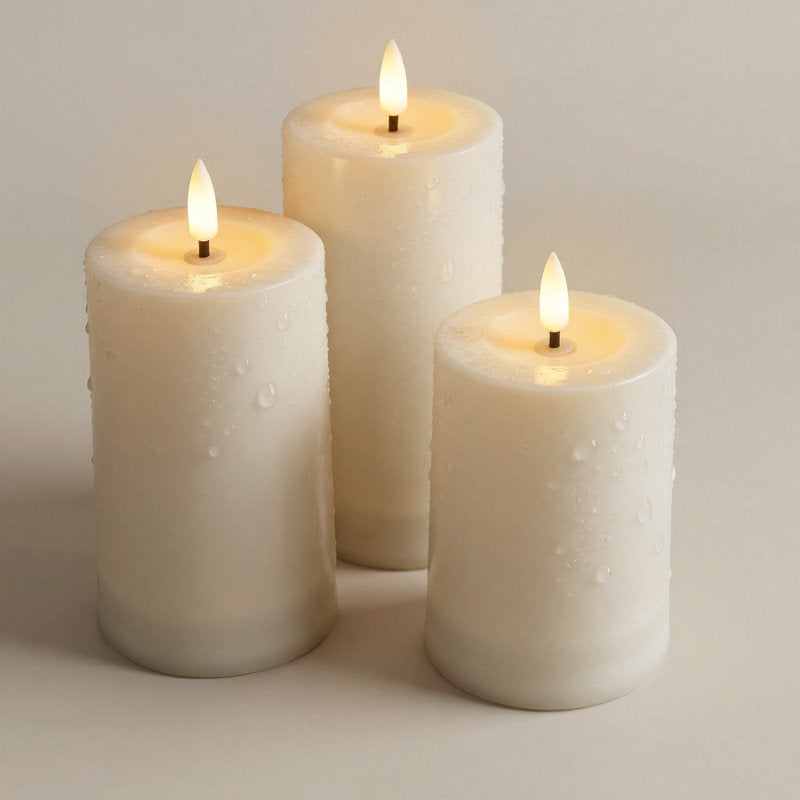 Solar LED Flameless Pillar Candle Set of 3 â€“  Outdoor Weather-Resistant Lights, Auto Dusk-to-Dawn (4", 5", 6")