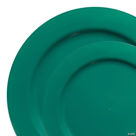 Solid Green Holiday Round Disposable Plastic Dinnerware Value Set (40 Dinner Plates + 40 Salad Plates) | USA Decoration®