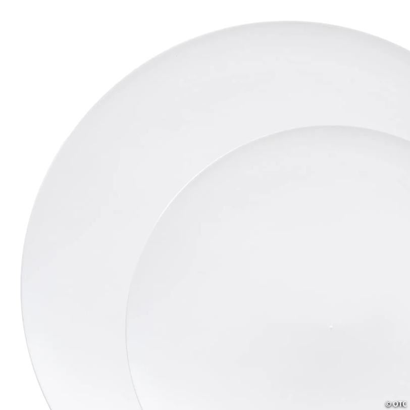 Solid White Organic Round Disposable Plastic Dinnerware Value Set - 20 Dinner Plates + 20 Salad Plates | USA Decoration®