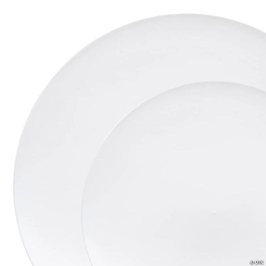 Solid White Organic Round Disposable Plastic Dinnerware Value Set - 20 Dinner Plates + 20 Salad Plates | USA Decoration®