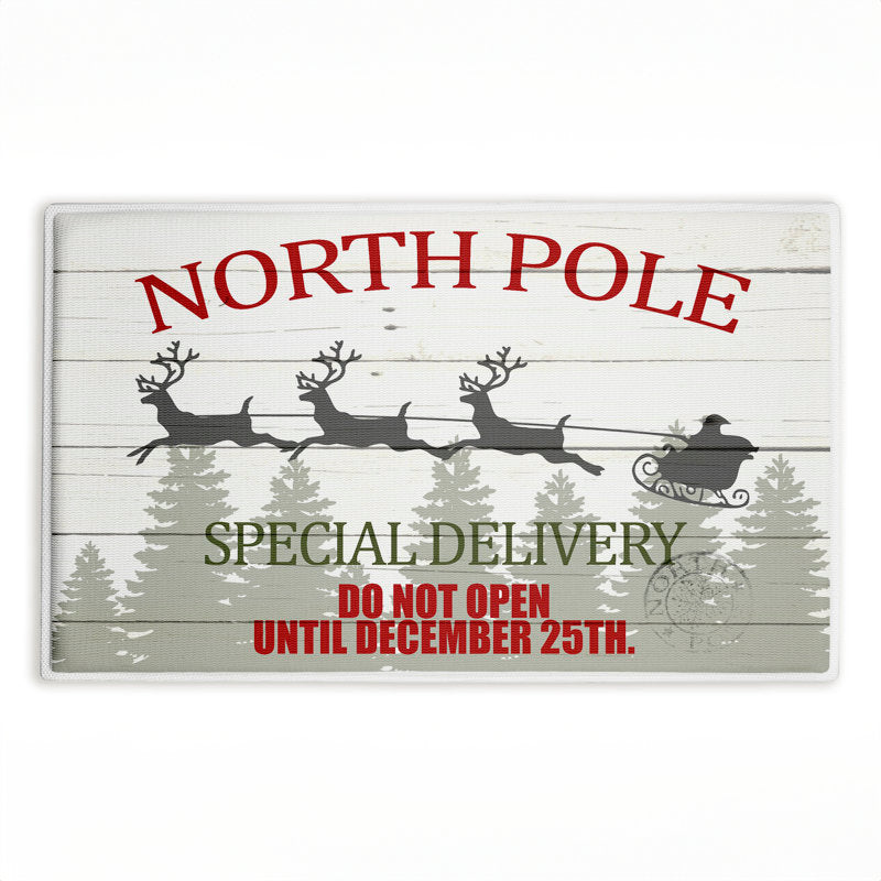 Special Delivery Holiday Sleigh Printed Plush Bath Mat and Bath Rug, design by Kim Allen, 18"x30"