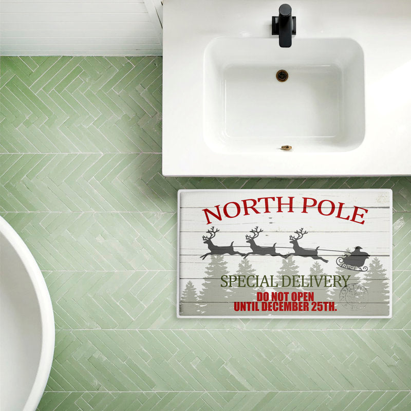 Special Delivery Holiday Sleigh Printed Plush Bath Mat and Bath Rug, design by Kim Allen, 18"x30"