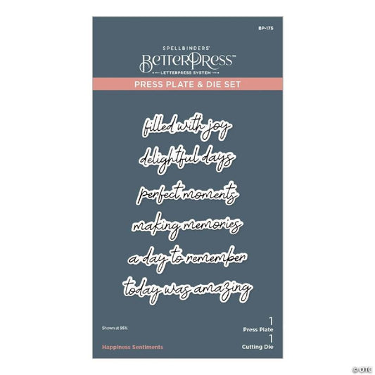 Spellbinders BetterPress Press Plate & Die Set-Happiness Sentiments | USA Decoration®
